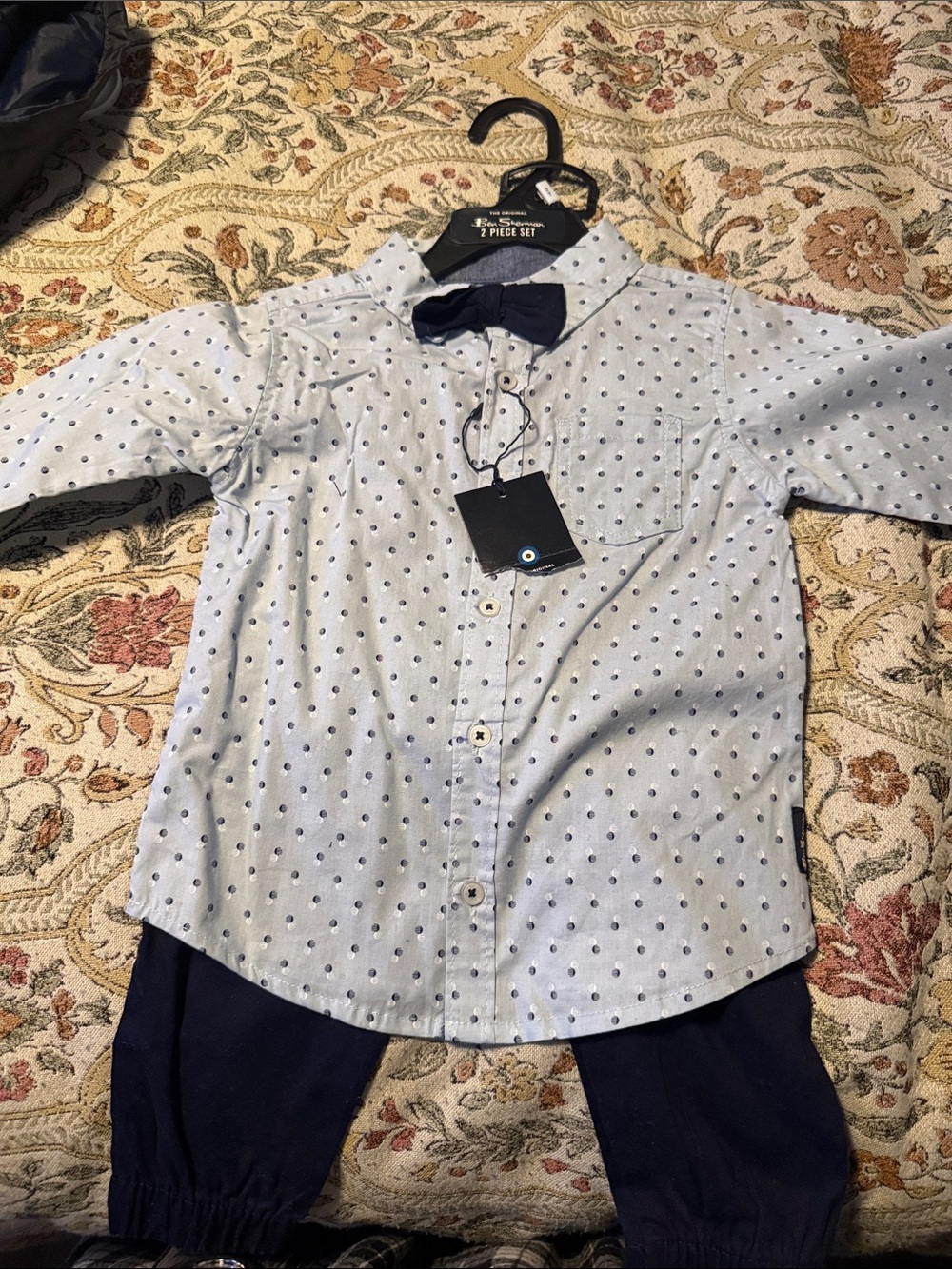 Ben Sherman Light Blue Button-Down with Navy Polka Dots & Navy Bow Tie
